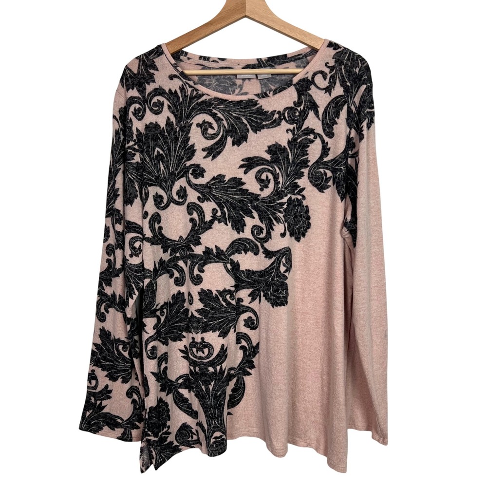 Chicos Zenergy Pink Black Baroque‎ Print Long Sleeve Knit Top Size 4 (20/22)
